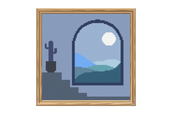 Boho Desert Sunset Blue Cross Stitch Pattern