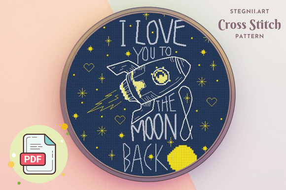 I Love You to the Moon Back Cross Stitch Pattern