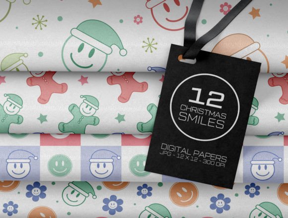 Pastel Smile Face Christmas Digital Papers